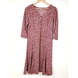 Isabella Bird Red Midi Dress 3/4 Sleeve V Neck M